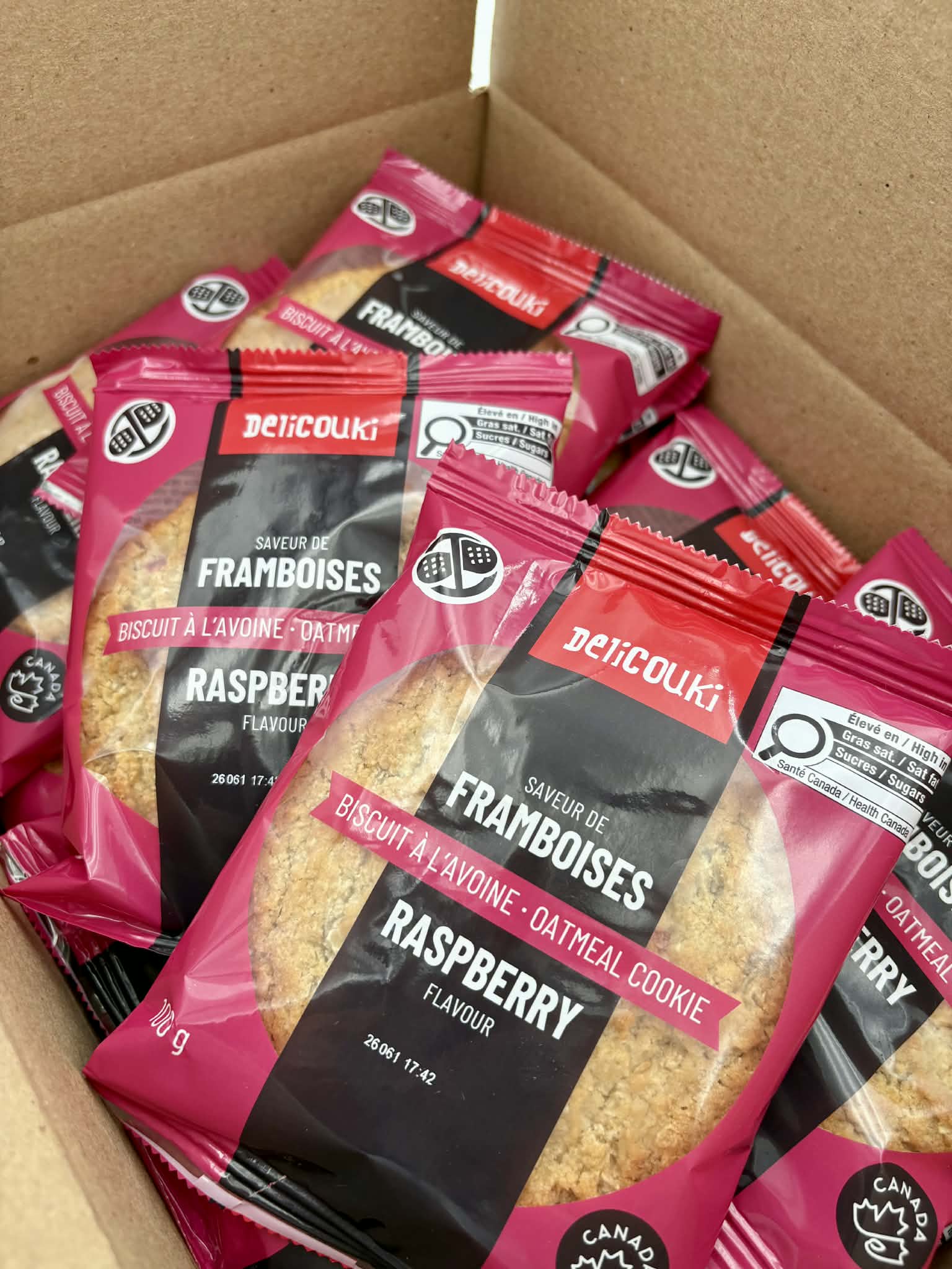 Boîte de biscuits avoine et framboises Delicouki sans noix