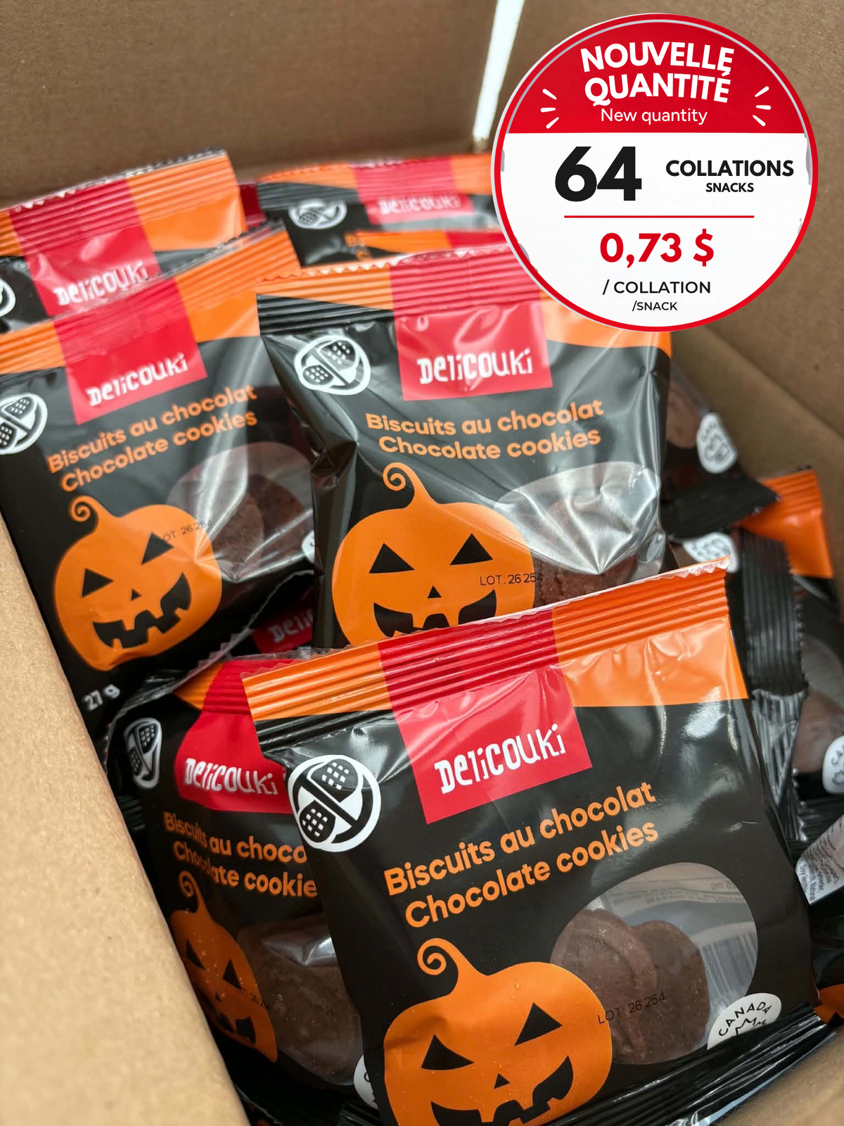 Biscuits au chocolat (Halloween) – 64 sachets individuels de 27 g | Sans noix et sans arachides