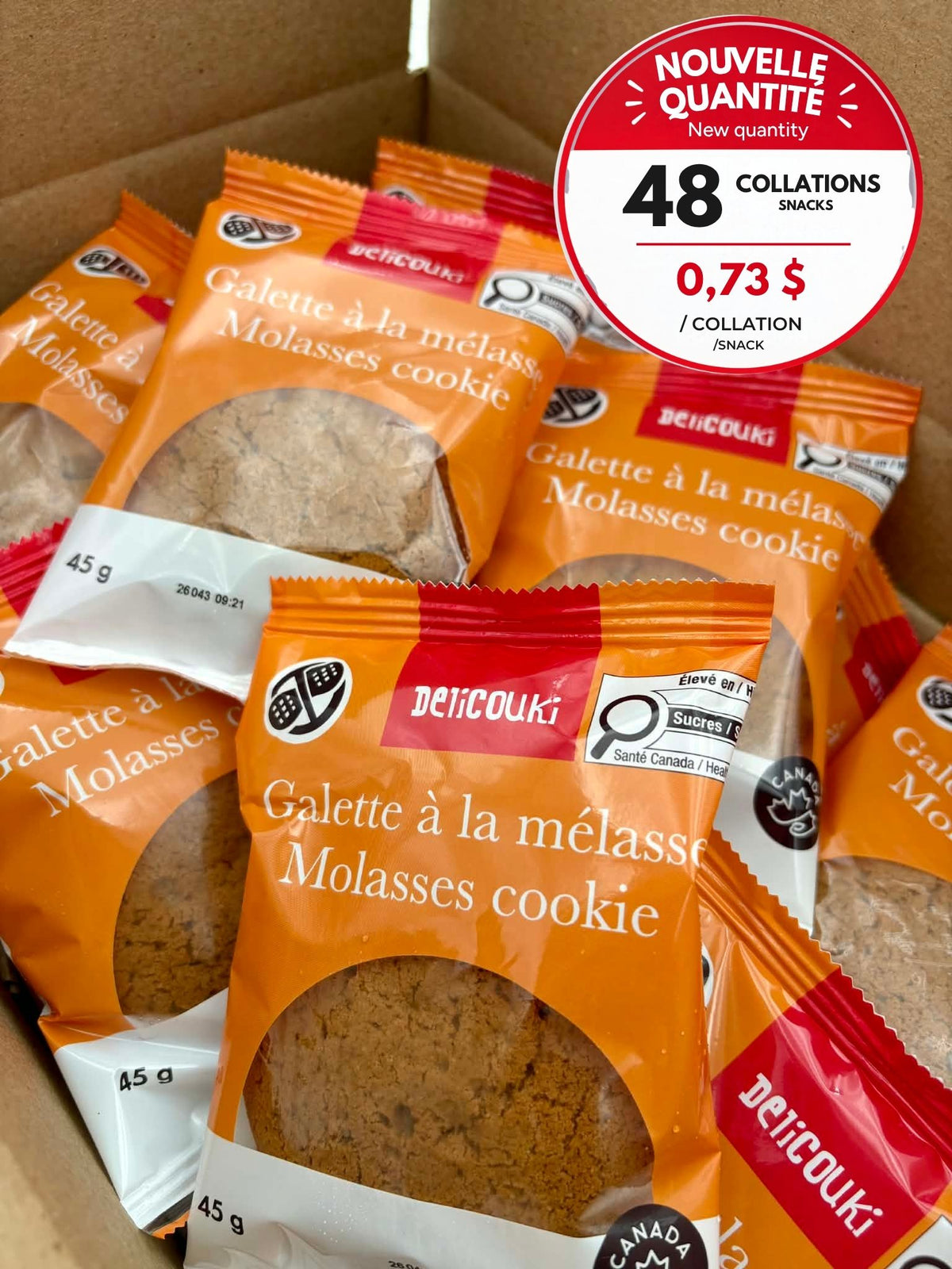 Galettes à la mélasse – 48 sachets individuels de 45 g | Sans noix et sans arachides