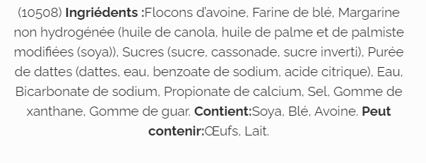 Ingrédients français biscuits avoine et dattes Delicouki