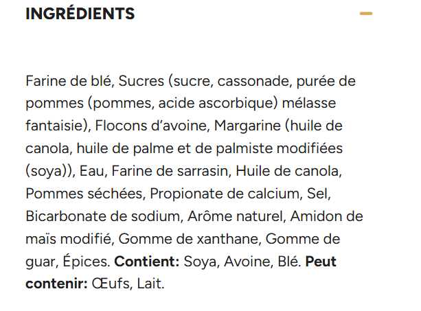 Ingrédients français biscuits pommes et sarrasin Delicouki