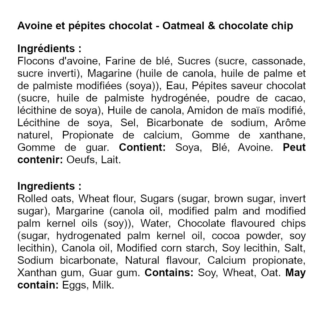 Ingrédients français et anglais biscuits chocolat Delicouki