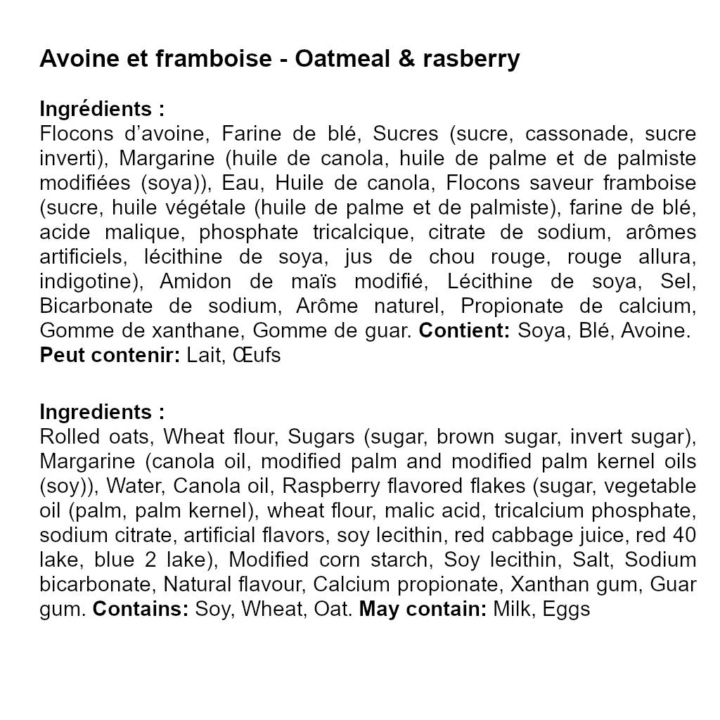Ingrédients français et anglais biscuits framboises Delicouki