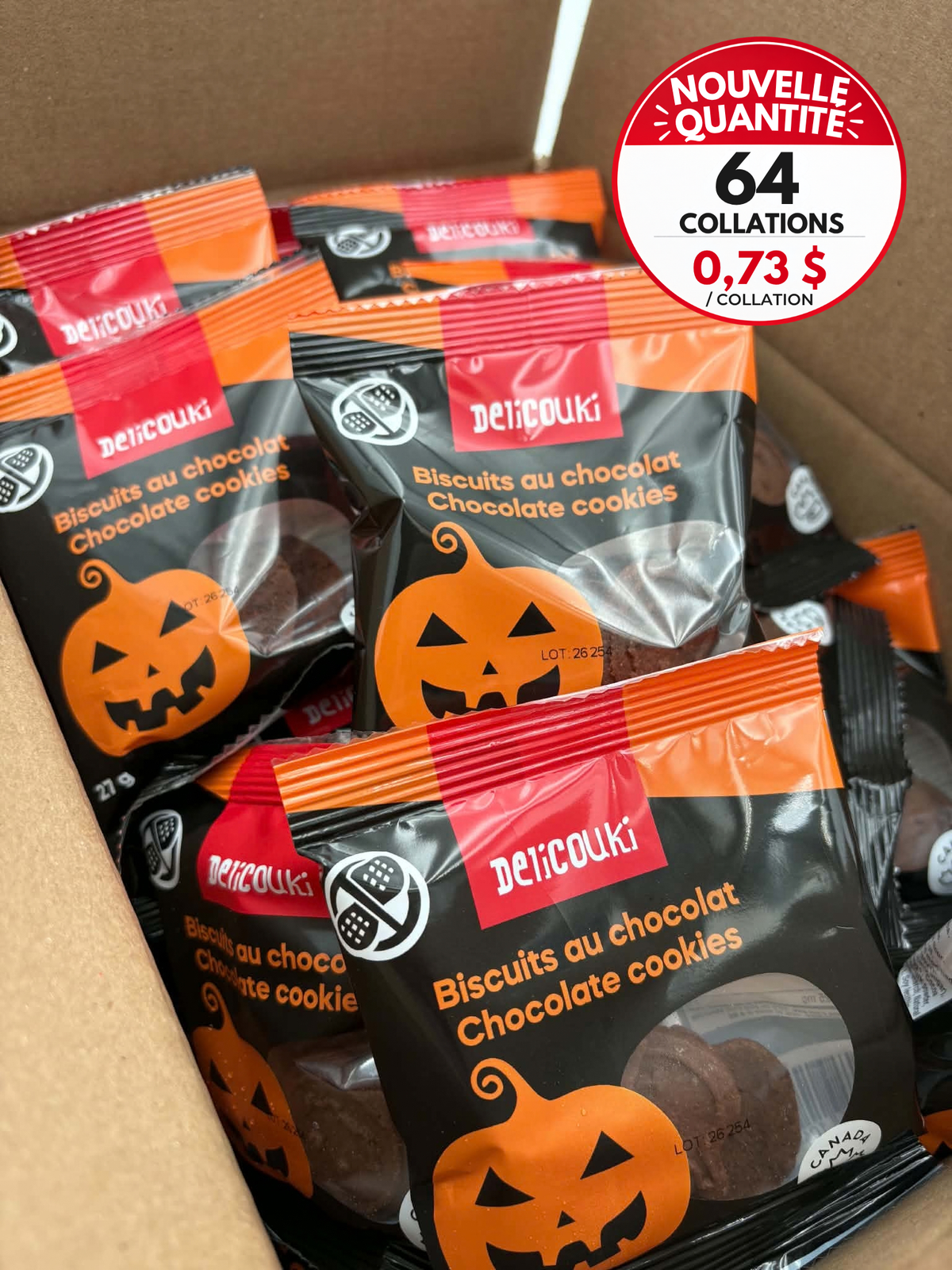 Biscuits au chocolat (Halloween) – 64 sachets individuels de 27 g | Sans noix et sans arachides