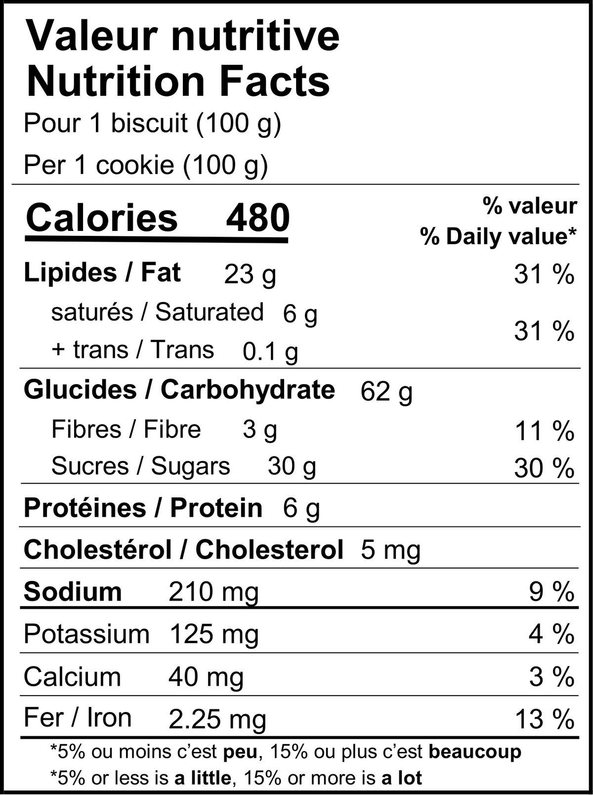 Valeurs nutritives biscuits avoine chocolat