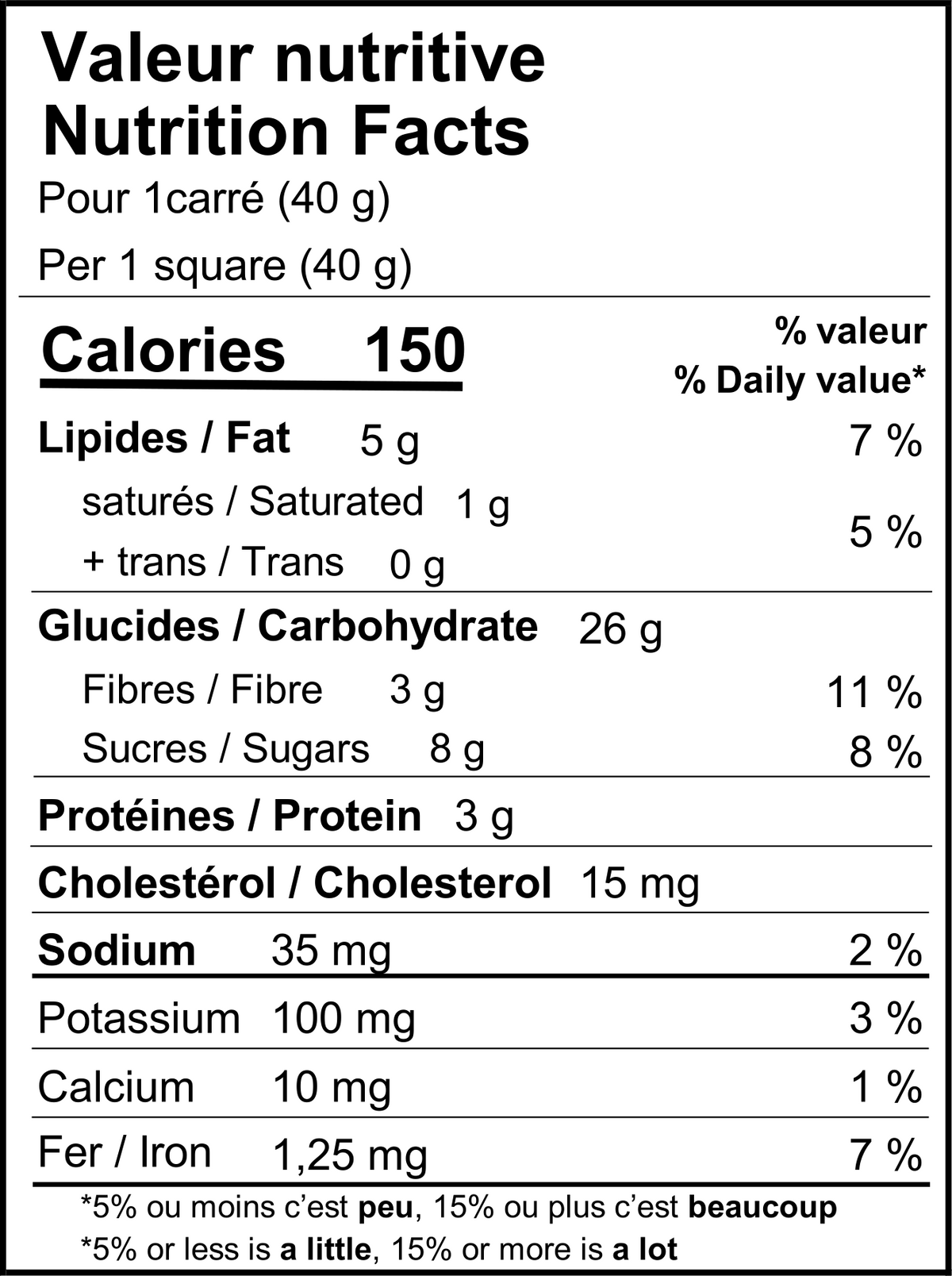 Valeurs nutritives de carrés dattes et fraises Delicouki