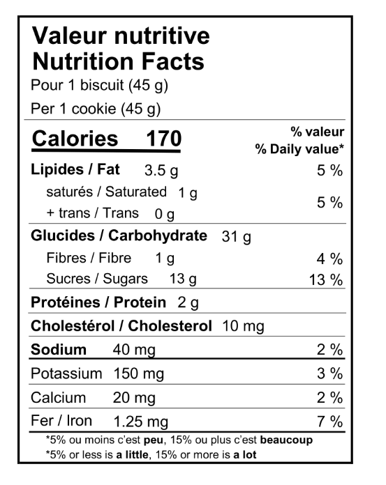 Valeurs nutritives galettes à la mélasse Delicouki